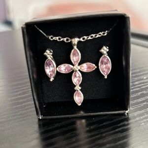 Avon Cross Necklace and Earring June Birthstone Set